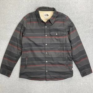 The North Face Campshire Shirt Jacket Men Large Gray Stripe Flannel Sherpa Lined